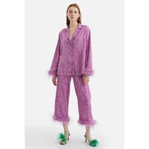 Nocturne Button Down Feathered Shirt Pants Matching Set Lilac Purple Womens Size